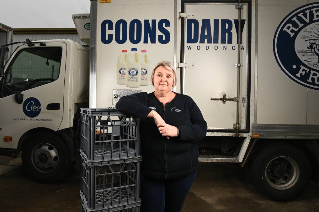 Unexpected shift: Coons Dairy owner Linda Coon at her Wodonga distribution base on Monday. She was surprised that Canadian conglomerate Saputo opted to dumped Coon cheese's name. Picture: MARK JESSER