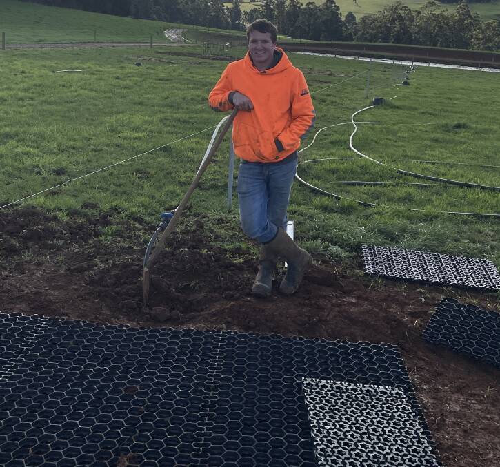 Apprentice Ashley Crawford is currently installing water troughs on the Elliott research farm. Picture by Rodney Woods