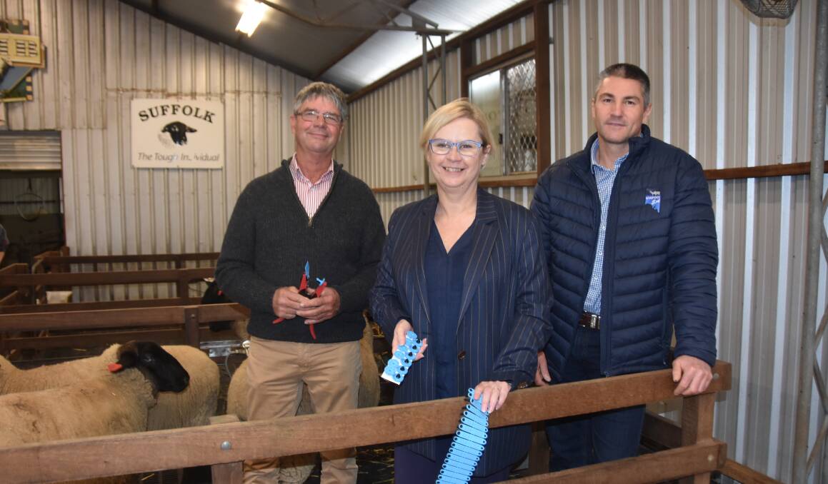 Livestock SA vice president Allan Piggott and chief executive officer Travis Tobin (pictured with Primary Industries Minister Clare Scriven) have welcomed the state government funding. Picture by Catherine Miller