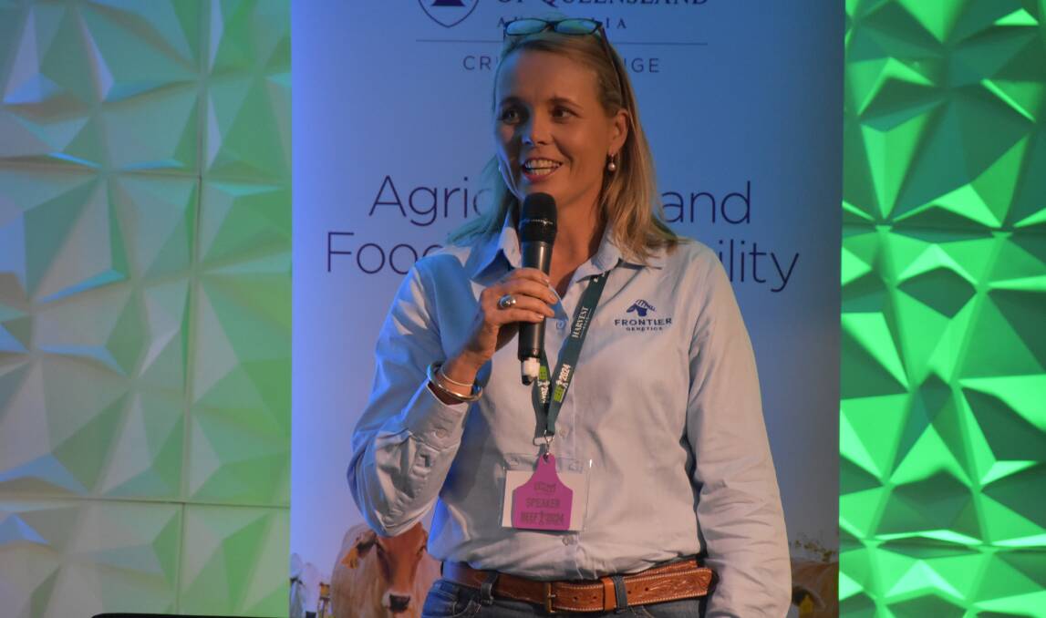 Frontier Genetics chair Rebecca Burnham speaking at the UQ seminar. Picture Shan Goodwin.