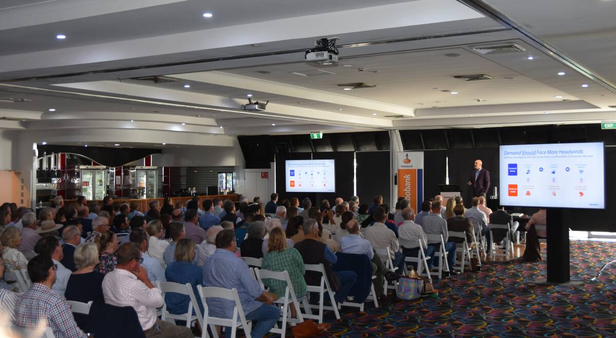 US analyst Lance Zimmerman speaking at the Rabobank Knowledge Breakfast at Beef Australia. Picture Shan Goodwin.