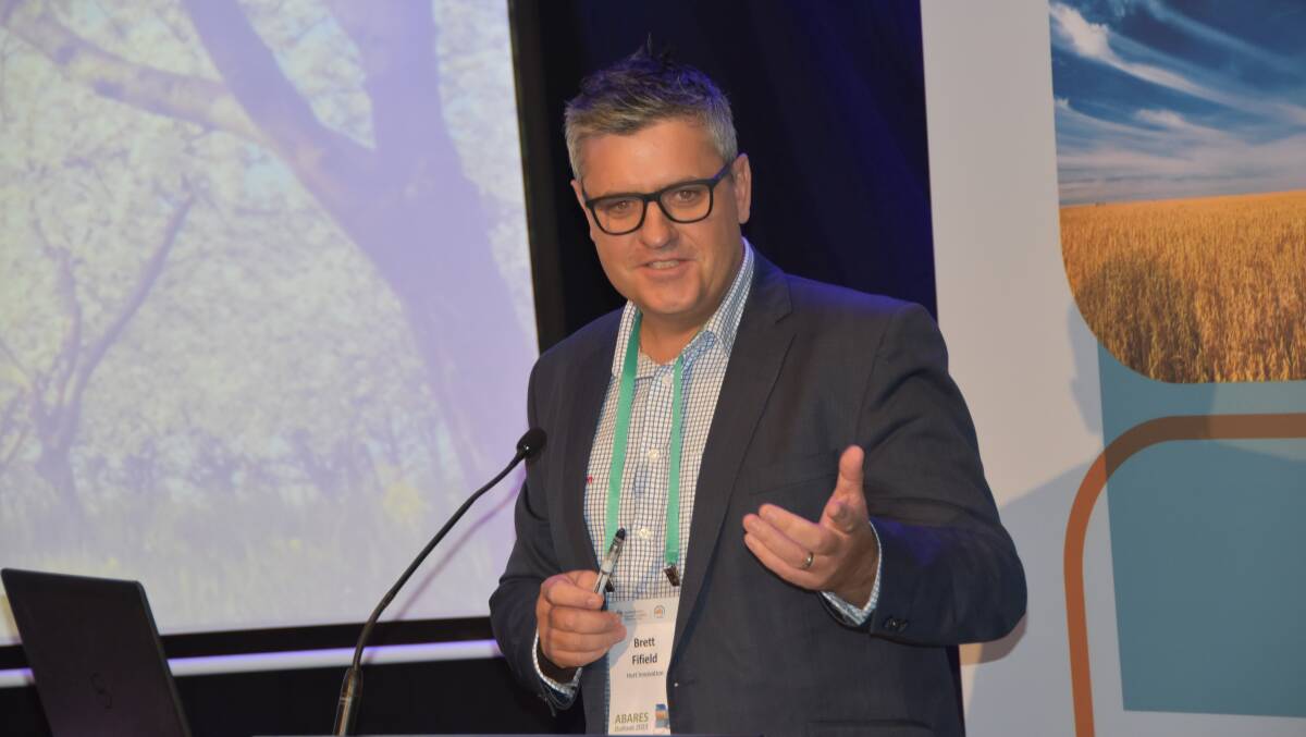 Hort Innovation chief executive officer Brett Fifield speaking at Outlook 2023 in Canberra this month. Picture by Shan Goodwin.