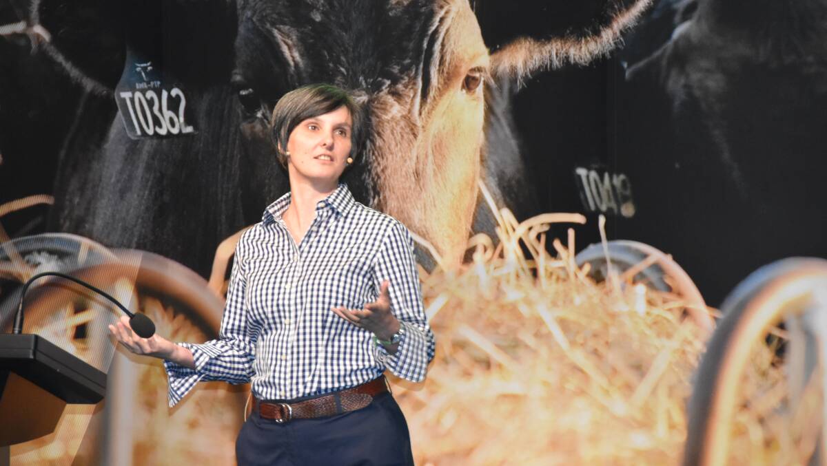 Ruminant nutritionist associate professor Fran Cowley speaking at a recent beef industry conference. Picture Shan Goodwin.