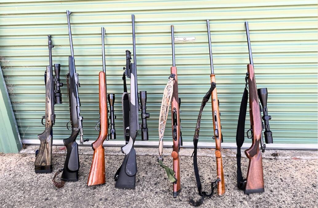 These guns were seized and destroyed after a deer was allegedly shot by spotlighters near Benalla late last year. Picture from GMA.