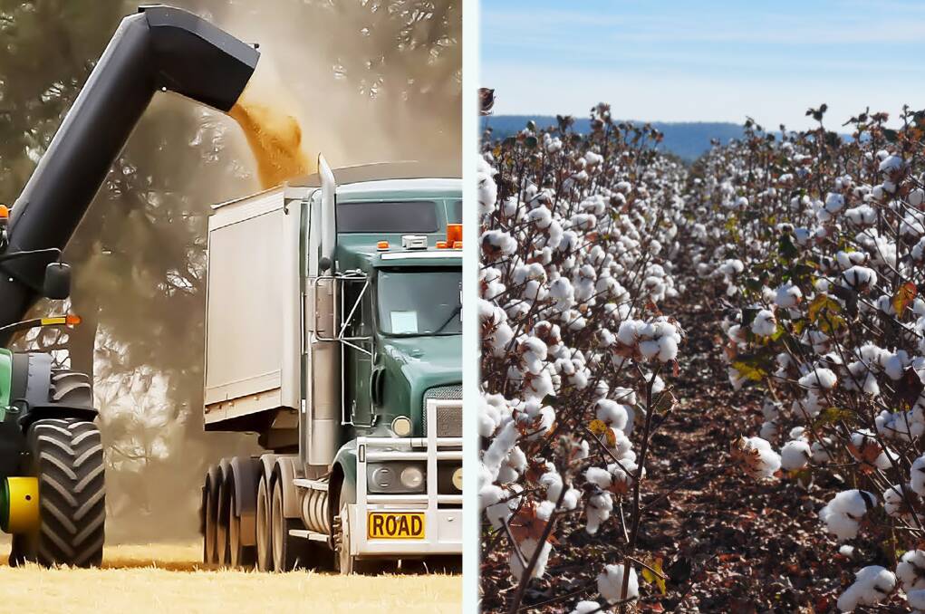 Farm investment company offloads its big NSW Timberscombe farm (left) to move from harvesting grain to cotton expansion in NT (right). Pictures from Duxton Farms and Chris McLennan. 