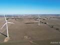 The small sheep block near Ballarat hosts two wind turbines. Pictures from Nutrien Harcourts.