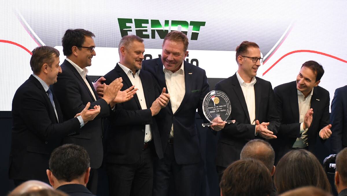 Members of the Fendt and Agco team celebrate as they collect the award for Tractor of the Year 2023. 