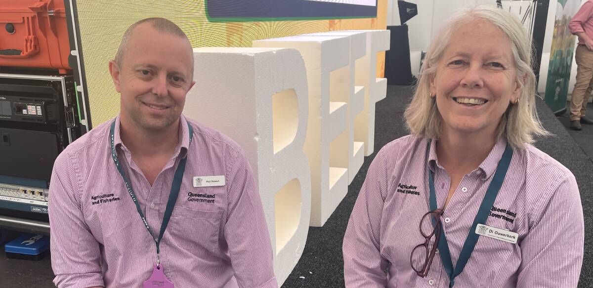 Paul Stewart and Di Ouwerkirk from the Department of Agriculture and Fisheries at Beef 2024. Picture Mark Phelps 