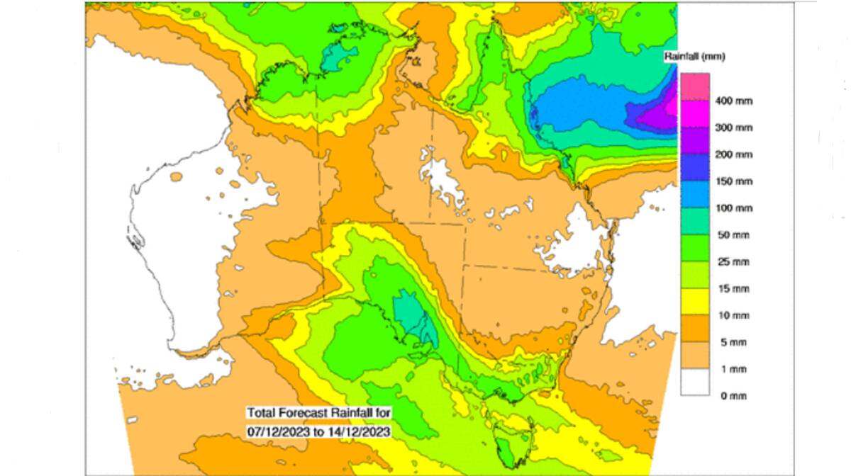 Where the rain is expected to fall during the next eight days. Map by BOM